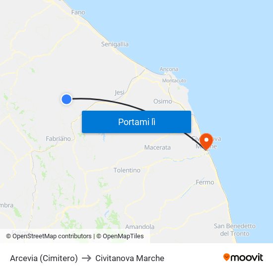 Arcevia (Cimitero) to Civitanova Marche map