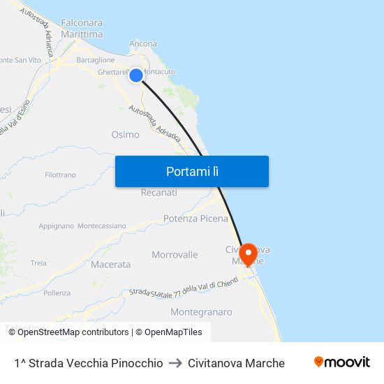 1^ Strada Vecchia Pinocchio to Civitanova Marche map