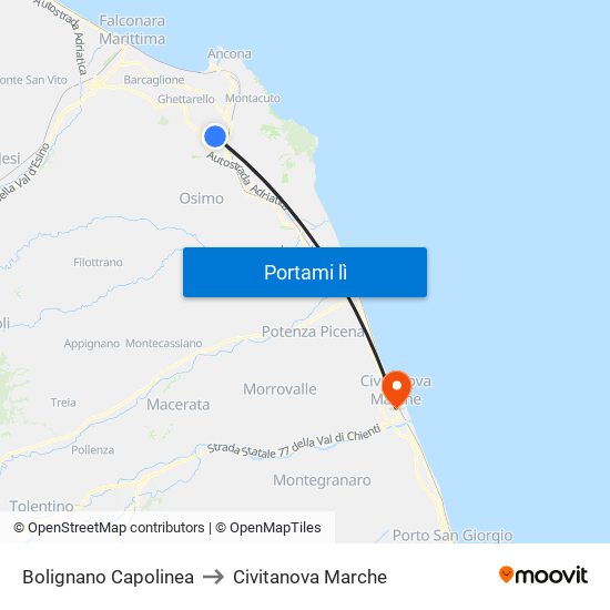 Bolignano Capolinea to Civitanova Marche map