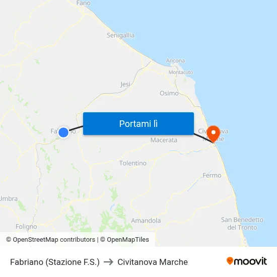 Fabriano (Stazione F.S.) to Civitanova Marche map