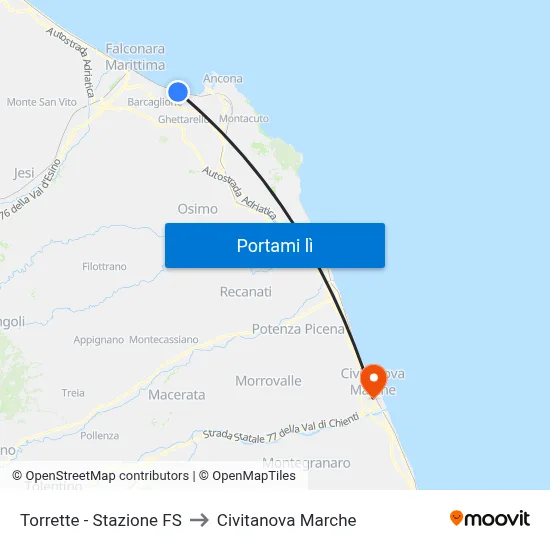 Torrette - Stazione FS to Civitanova Marche map