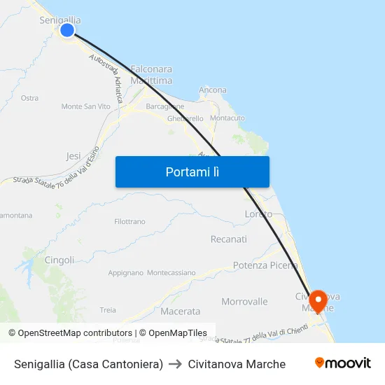 Senigallia (Casa Cantoniera) to Civitanova Marche map