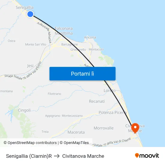 Senigallia (Ciarnin)R to Civitanova Marche map