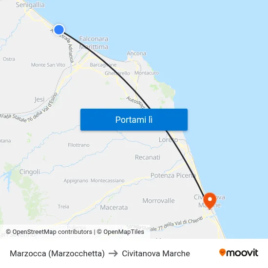 Marzocca (Marzocchetta) to Civitanova Marche map