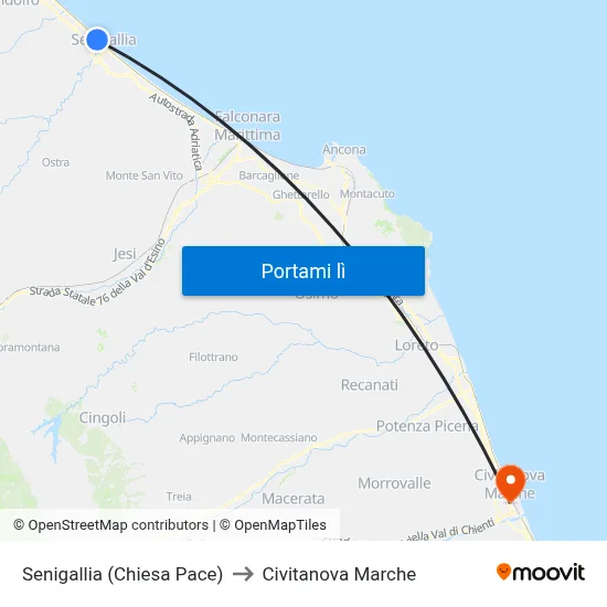 Senigallia (Chiesa Pace) to Civitanova Marche map