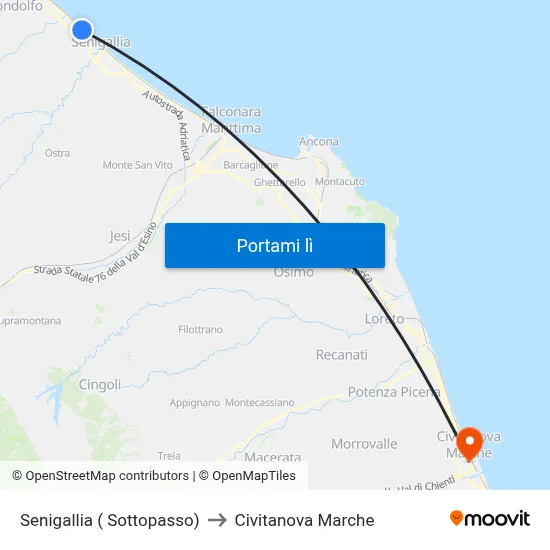 Senigallia ( Sottopasso) to Civitanova Marche map