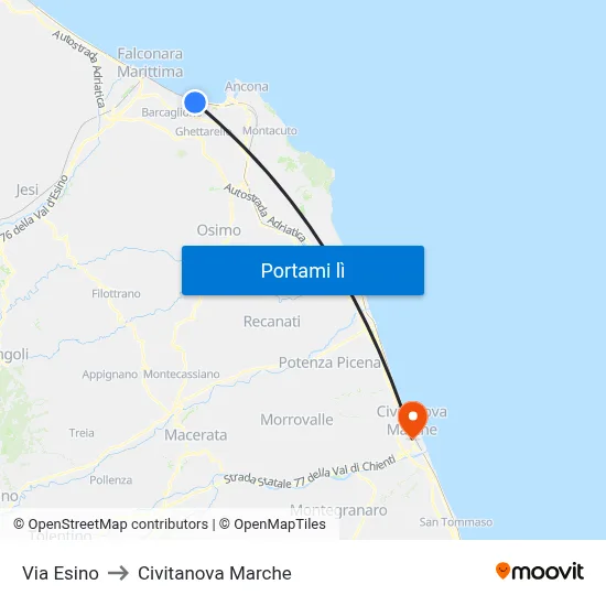 Via Esino to Civitanova Marche map