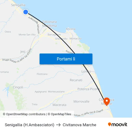 Senigallia (H.Ambasciatori) to Civitanova Marche map