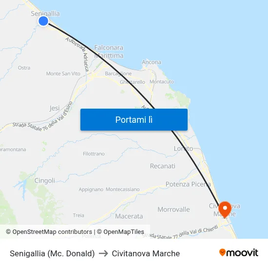 Senigallia (Mc. Donald) to Civitanova Marche map