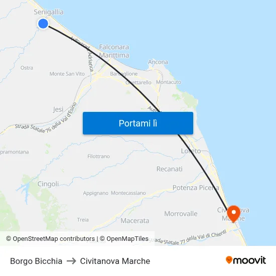 Borgo Bicchia to Civitanova Marche map