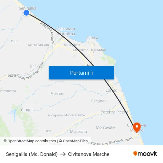 Senigallia (Mc. Donald) to Civitanova Marche map