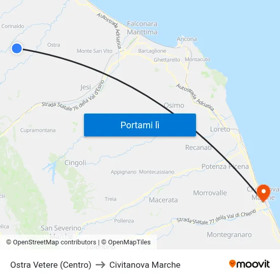 Ostra Vetere (Centro) to Civitanova Marche map