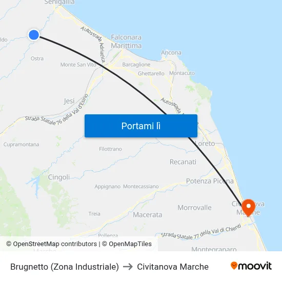 Brugnetto  (Zona Industriale) to Civitanova Marche map