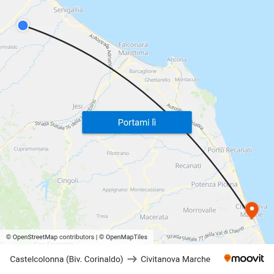 Castelcolonna (Biv. Corinaldo) to Civitanova Marche map