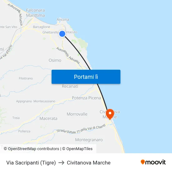 Via Sacripanti (Tigre) to Civitanova Marche map