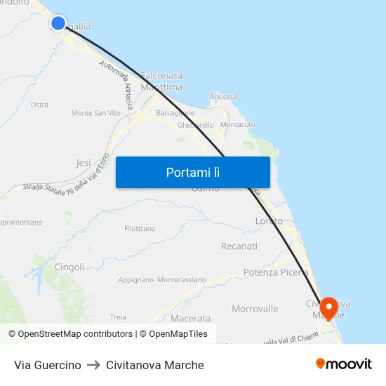 Via Guercino to Civitanova Marche map