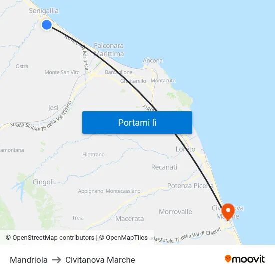 Mandriola to Civitanova Marche map