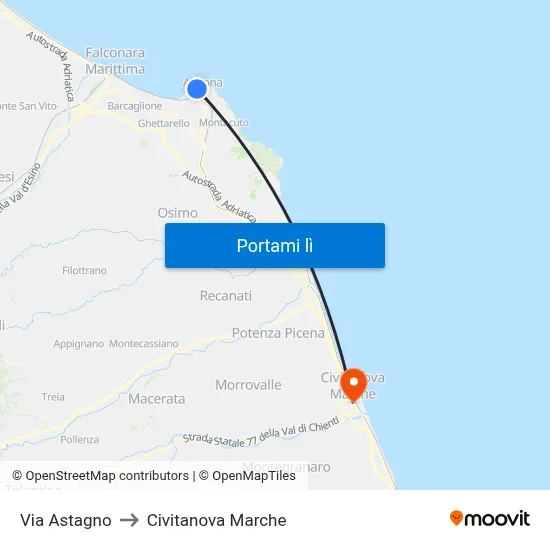 Via  Astagno to Civitanova Marche map