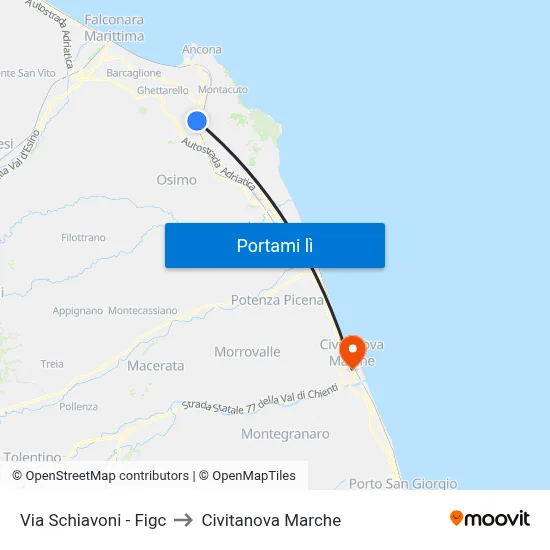 Via Schiavoni - Figc to Civitanova Marche map