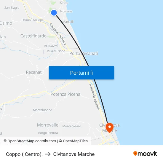 Coppo ( Centro). to Civitanova Marche map