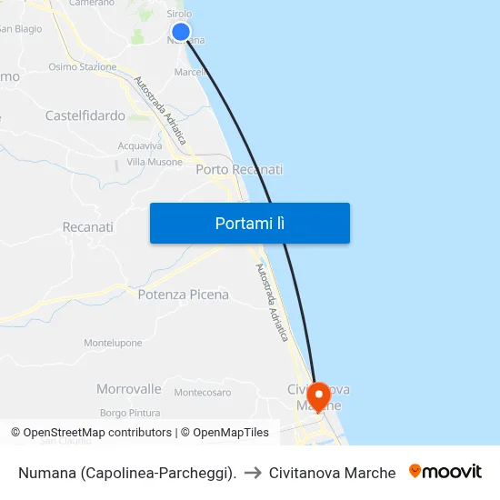 Numana (Capolinea-Parcheggi). to Civitanova Marche map