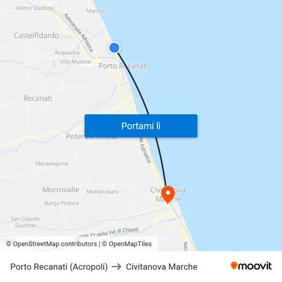 Porto Recanati (Acropoli) to Civitanova Marche map