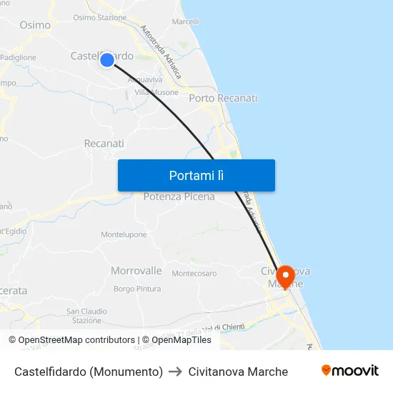Castelfidardo (Monumento) to Civitanova Marche map