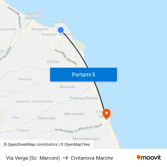 Via Verga (Sc. Marconi) to Civitanova Marche map