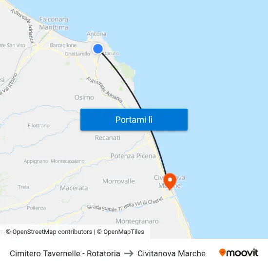 Cimitero Tavernelle - Rotatoria to Civitanova Marche map