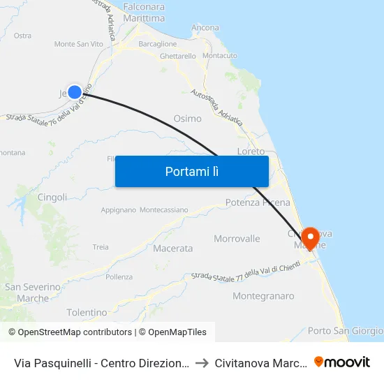 Via Pasquinelli - Centro Direzionale to Civitanova Marche map