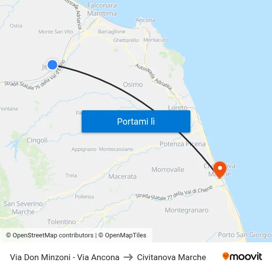 Via Don Minzoni - Via Ancona to Civitanova Marche map