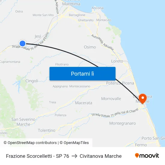 Frazione Scorcelletti - SP 76 to Civitanova Marche map