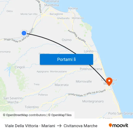 Viale Della Vittoria - Mariani to Civitanova Marche map