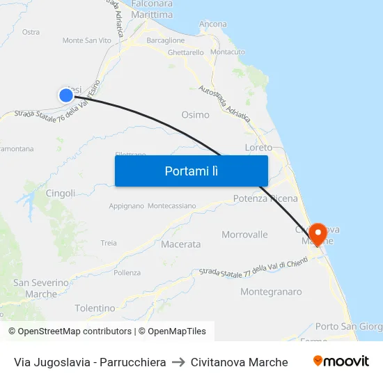 Via Jugoslavia - Parrucchiera to Civitanova Marche map