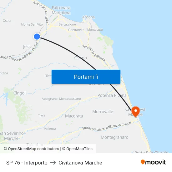 SP 76 - Interporto to Civitanova Marche map