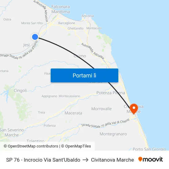 SP 76 - Incrocio Via Sant'Ubaldo to Civitanova Marche map