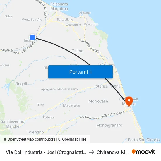 Via Dell'Industria - Jesi (Crognaletti Autolinee) to Civitanova Marche map