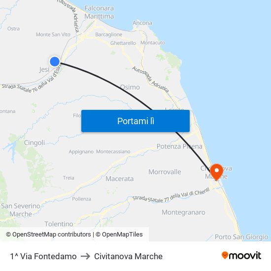 1^ Via Fontedamo to Civitanova Marche map