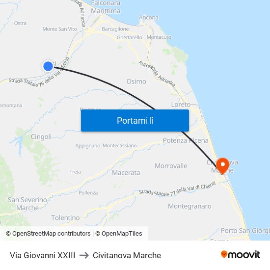 Via Giovanni XXIII to Civitanova Marche map