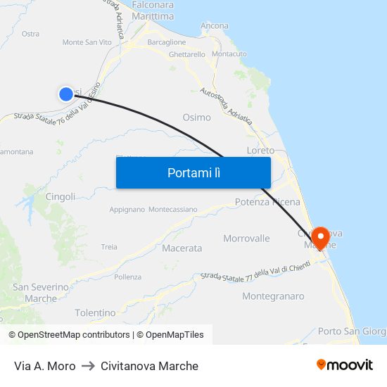 Via A. Moro to Civitanova Marche map