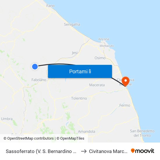 Sassoferrato (V. S. Bernardino 19) to Civitanova Marche map