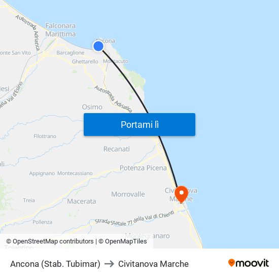 Ancona (Stab. Tubimar) to Civitanova Marche map