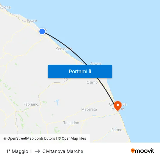 1° Maggio 1 to Civitanova Marche map