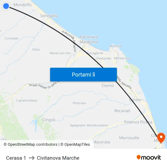 Cerasa 1 to Civitanova Marche map