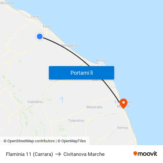 Flaminia 11 (Carrara) to Civitanova Marche map