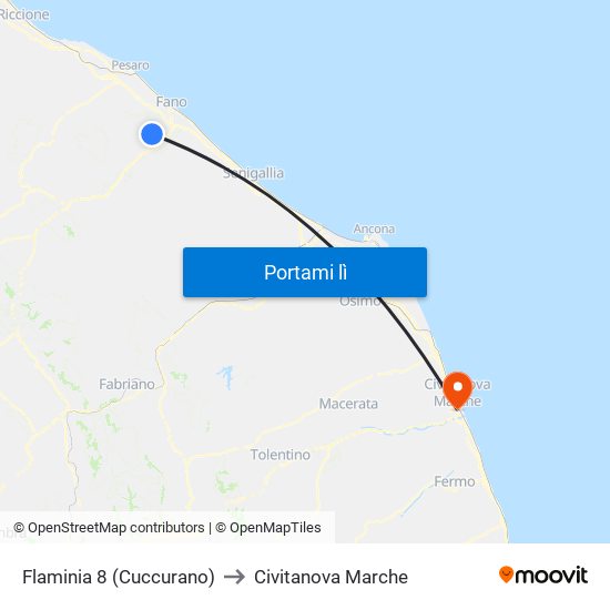 Flaminia 8 (Cuccurano) to Civitanova Marche map