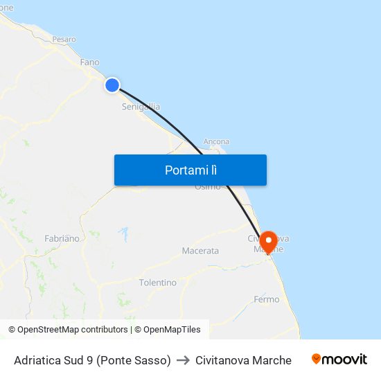 Adriatica Sud 9 (Ponte Sasso) to Civitanova Marche map