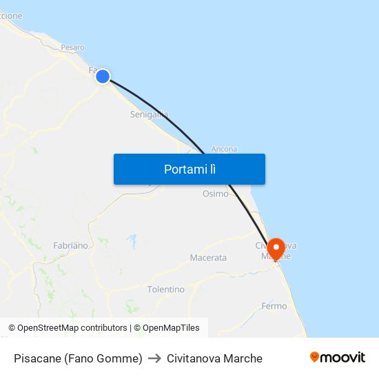 Pisacane (Fano Gomme) to Civitanova Marche map