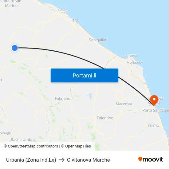 Urbania (Zona Ind.Le) to Civitanova Marche map