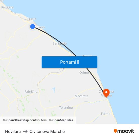 Novilara to Civitanova Marche map